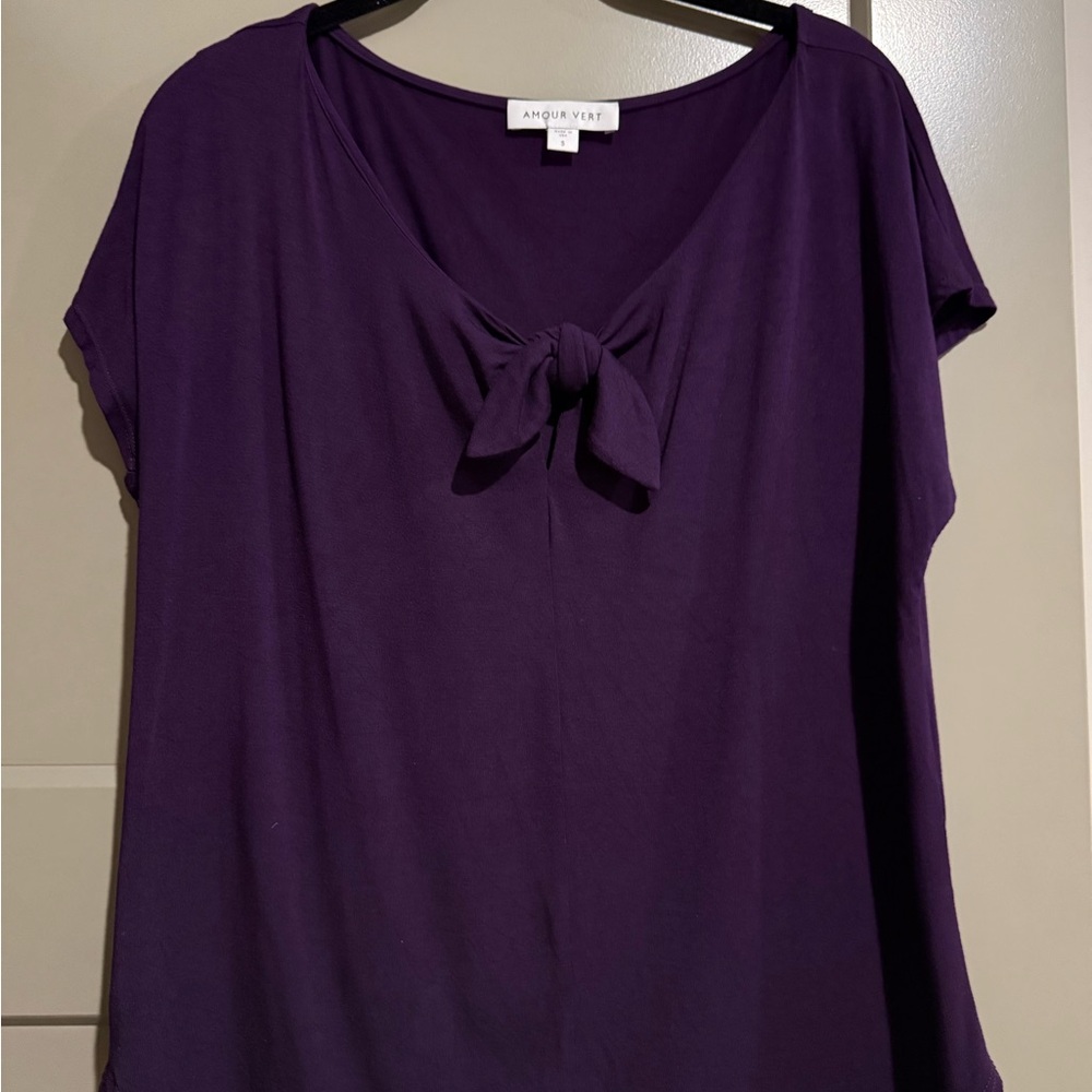 Amour Vert Deep Purple Blouse with Bow Detail